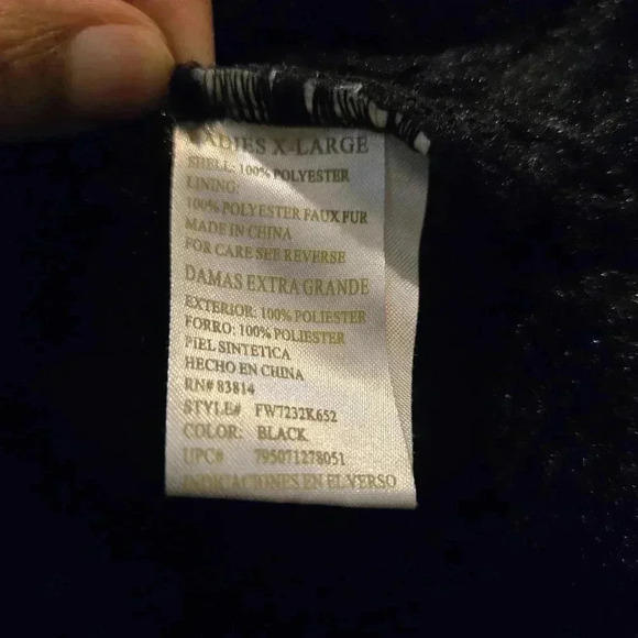 Green Tea Jacket Womans XL Black Faux Fur Plush Zipper Front Long Sleeve #088 - Picture 8 of 8